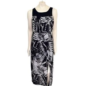 ENFOCUS STUDIO Abstract Tropical Print Front Slit Sleeveless Maxi Dress SZ 10